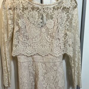 Bebe Cream Lace Romper
